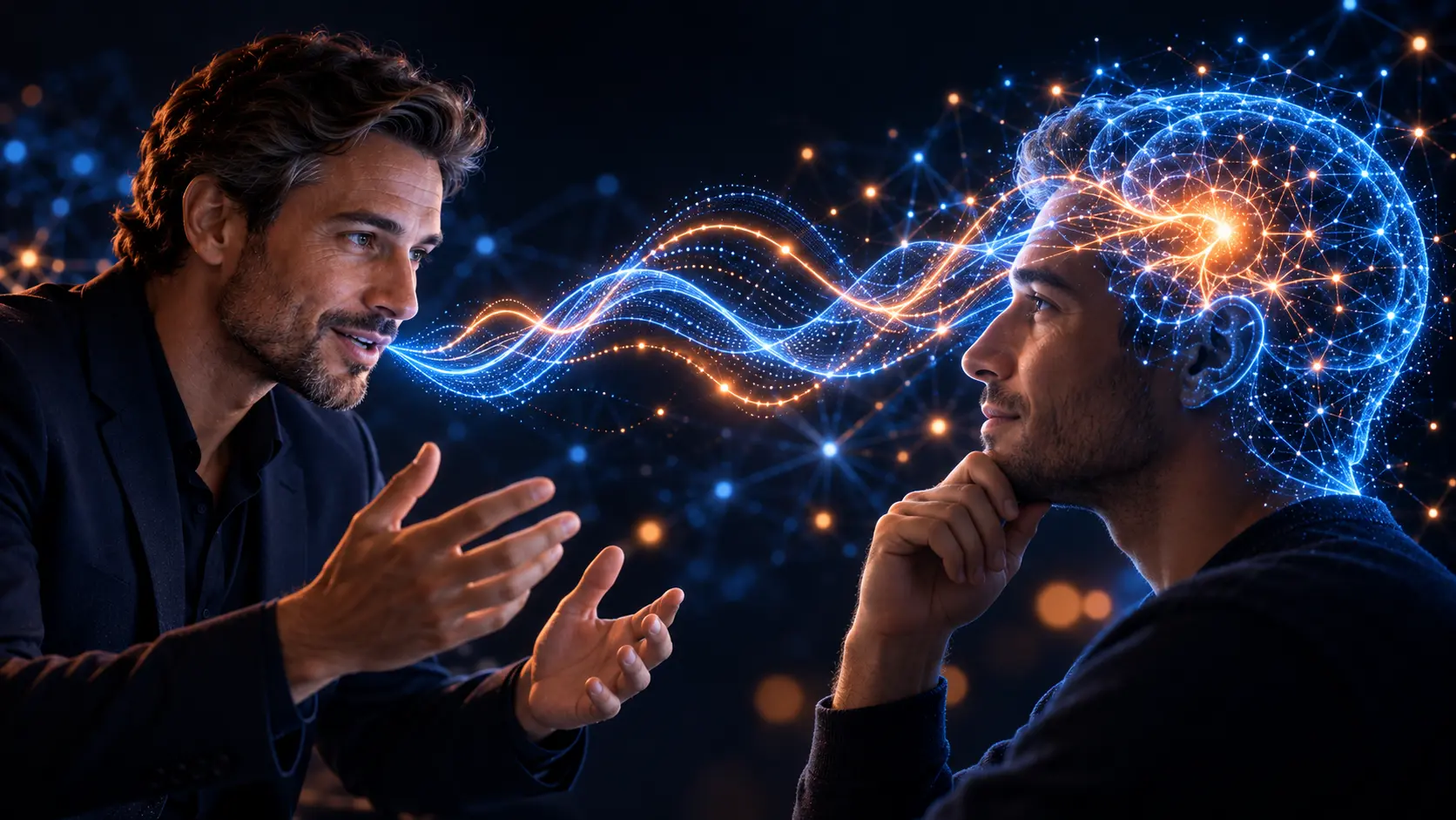 Mann mit digitalem Netzwerk aus mehreren Personen, Website 3.0 Umsatz-Booster